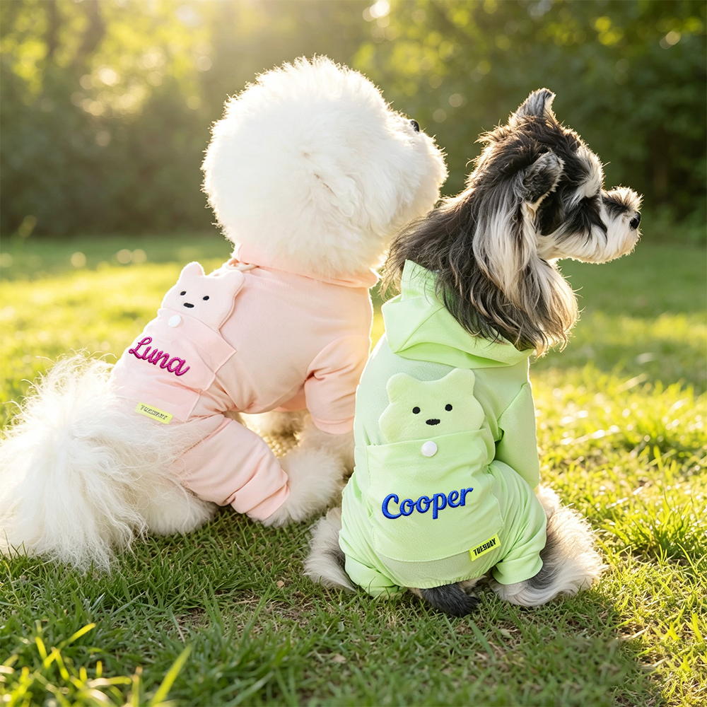 Personalized Embroidered Bear Pocket Four-Leg Dog Hooded Jumpsuit| MNCloth241