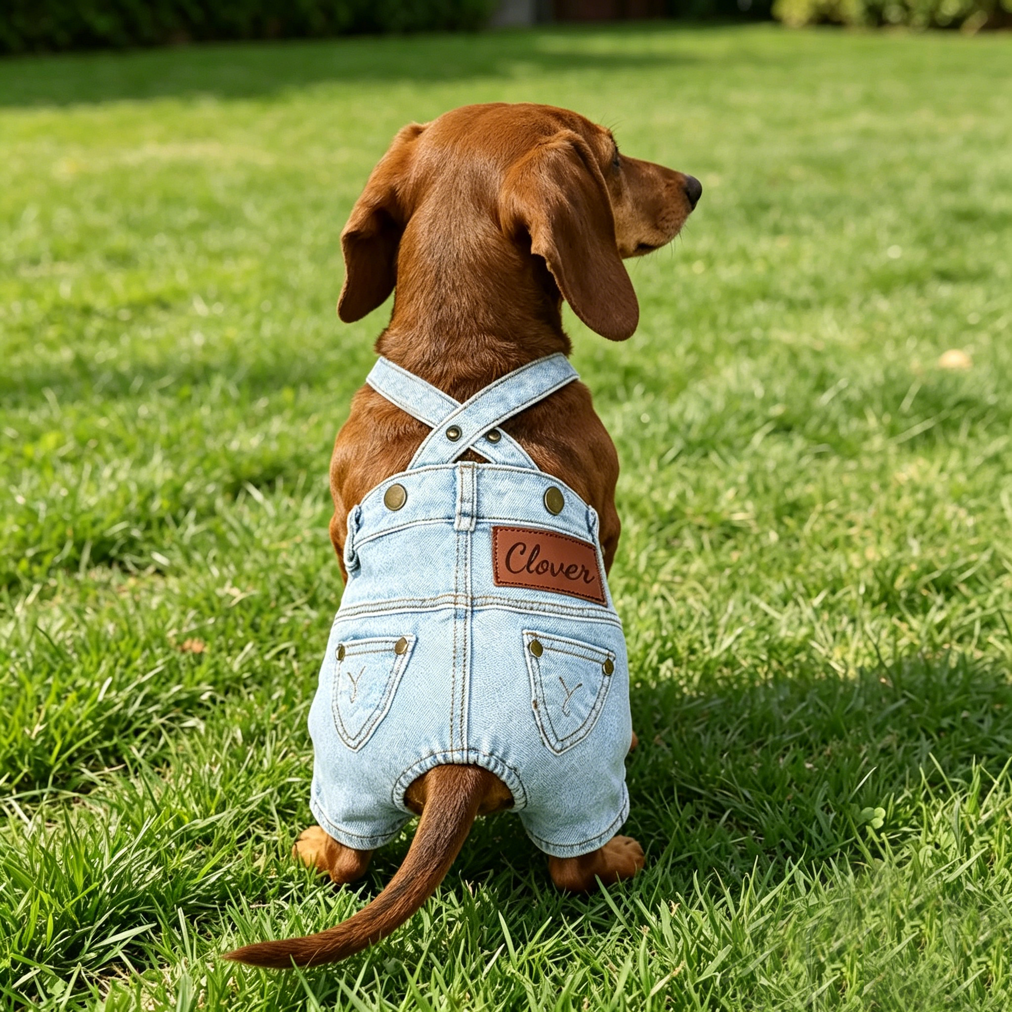 Personalized Leather Patch Pets Classic Denim Dungarees | MNCloth55