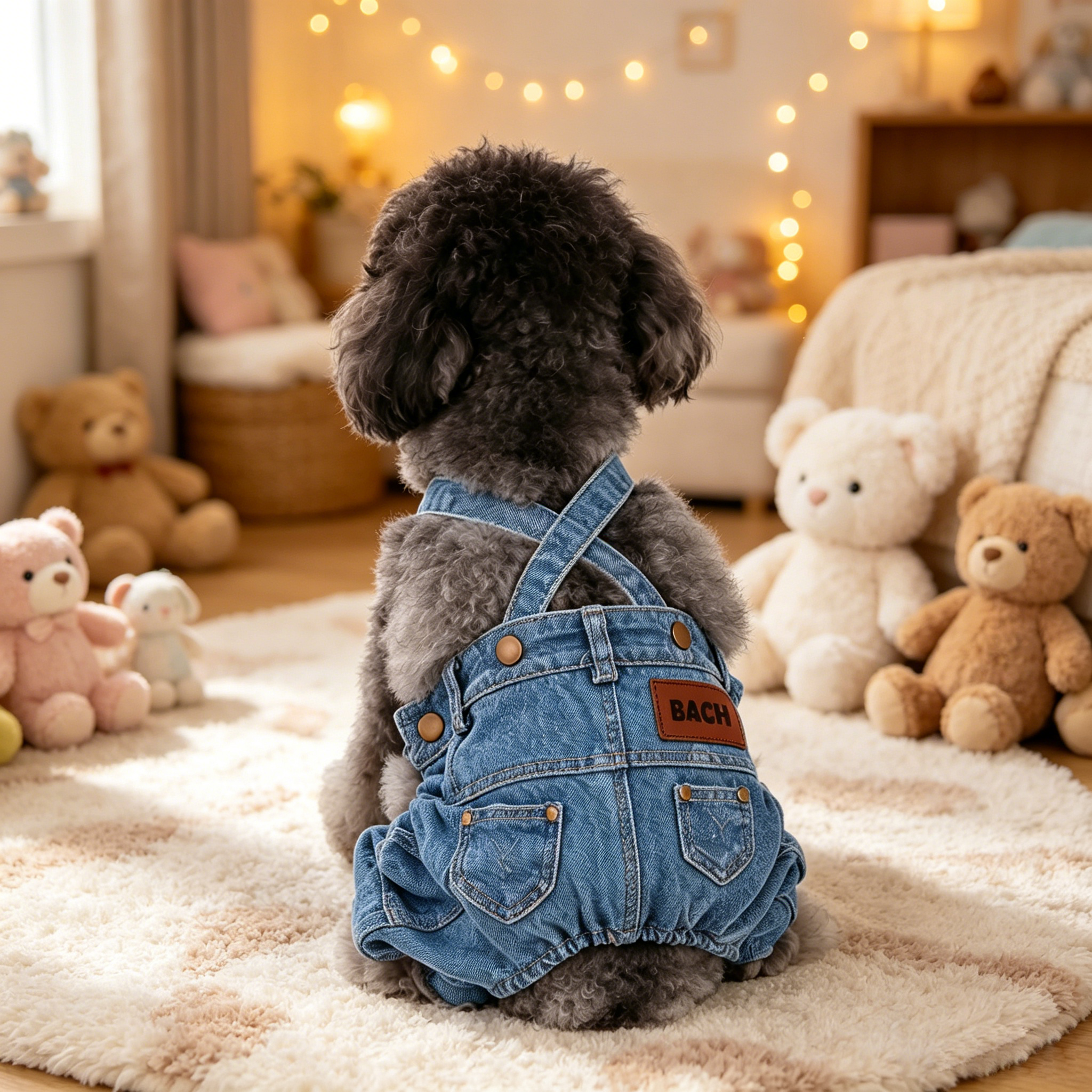 Personalized Leather Patch Pets Classic Denim Dungarees | MNCloth55