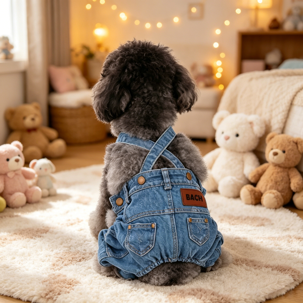Personalized Leather Patch Pets Classic Denim Dungarees | MNCloth55
