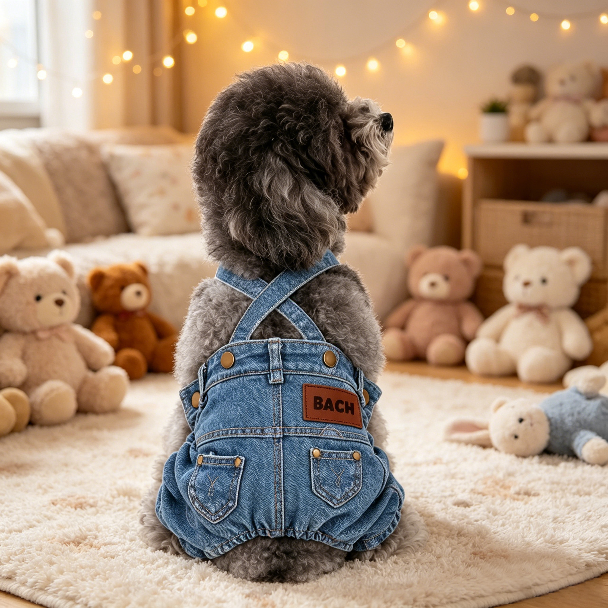 Personalized Leather Patch Pets Classic Denim Dungarees | MNCloth55
