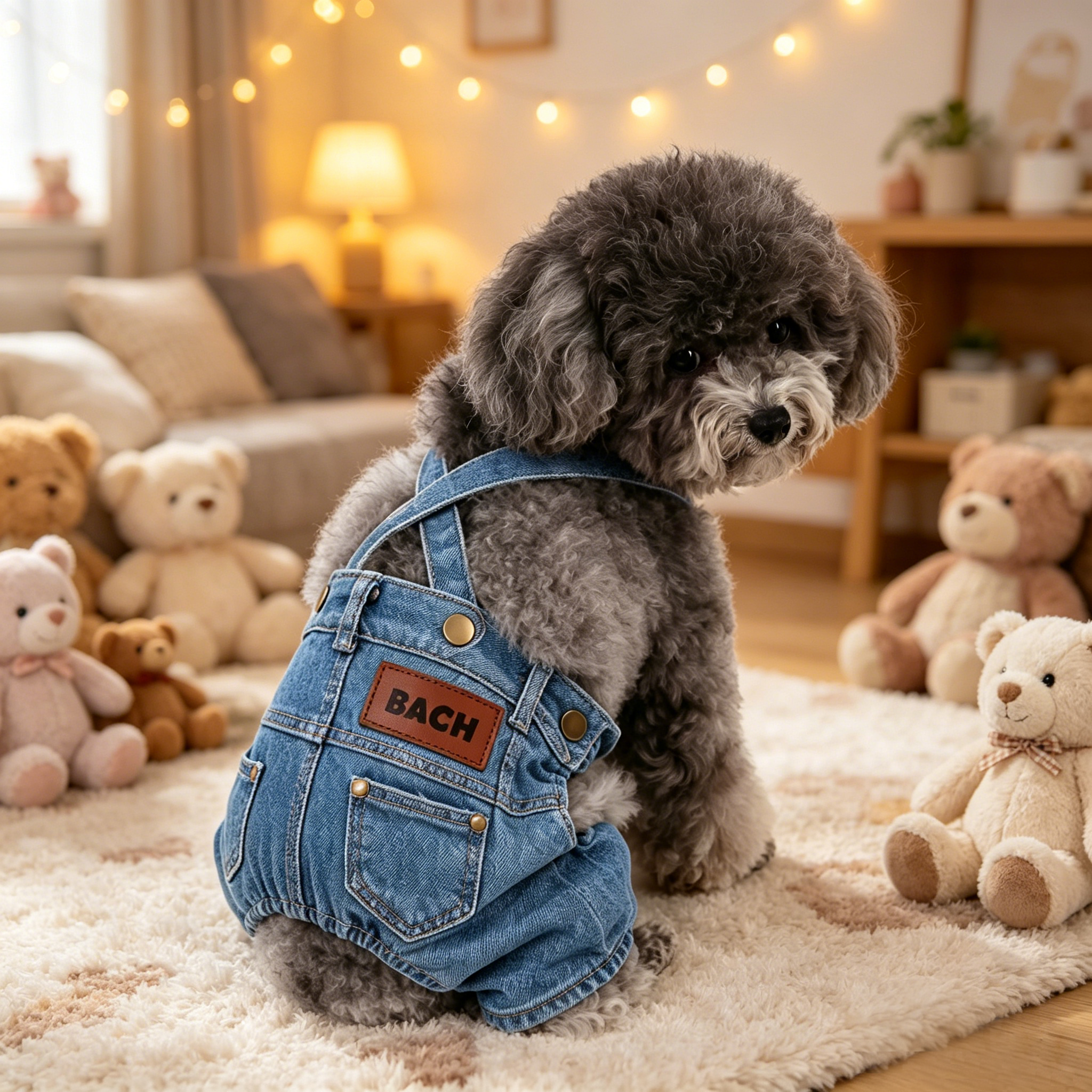Personalized Leather Patch Pets Classic Denim Dungarees | MNCloth55