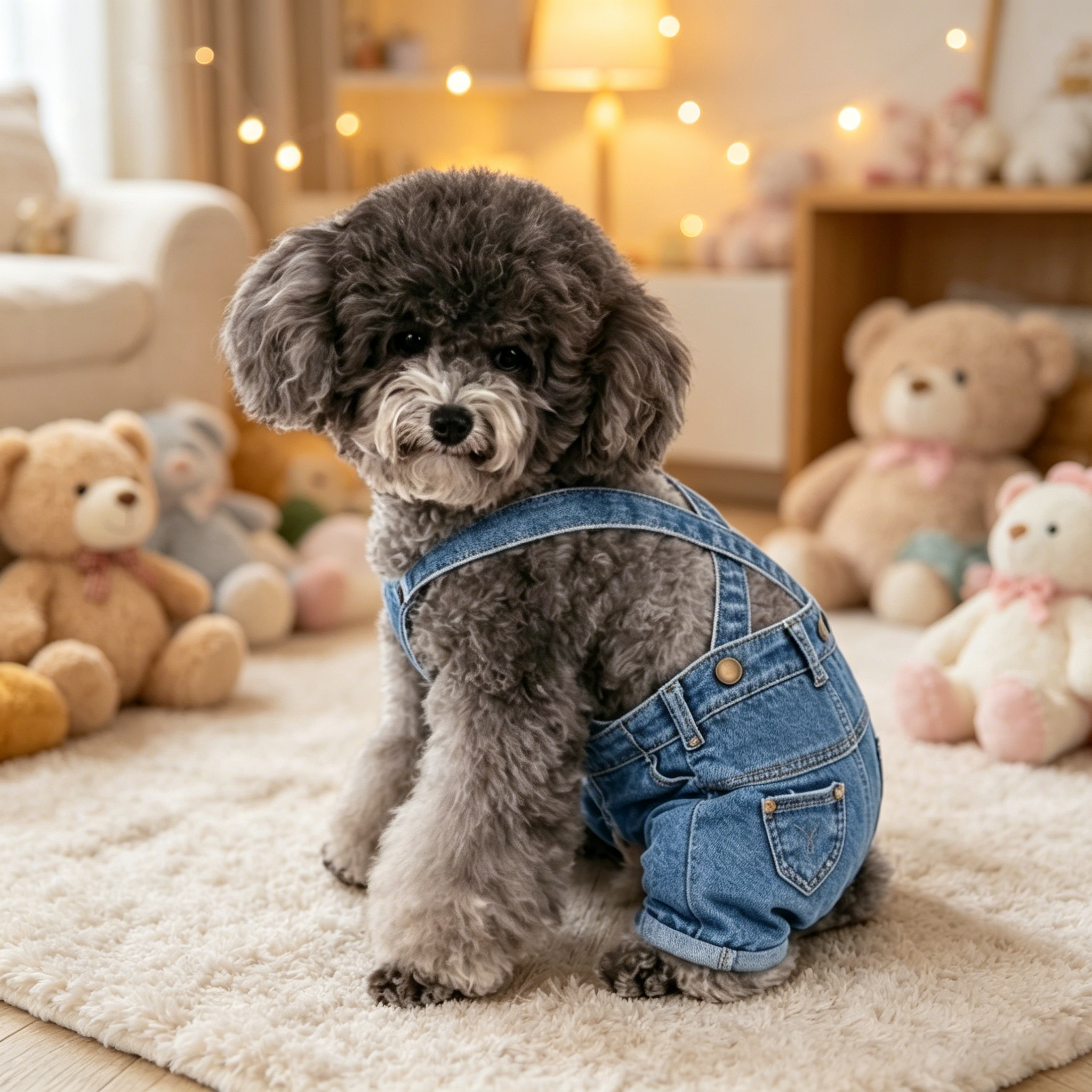 Personalized Leather Patch Pets Classic Denim Dungarees | MNCloth55