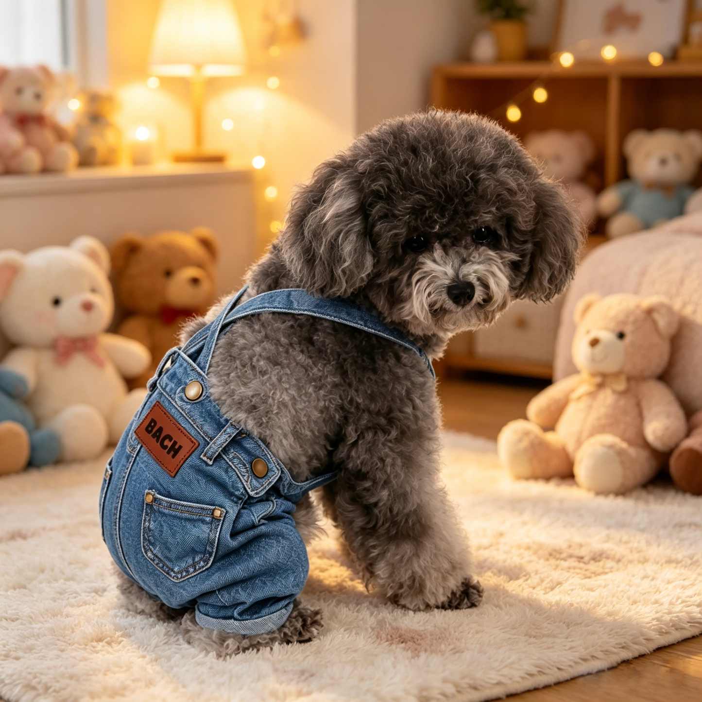 Personalized Leather Patch Pets Classic Denim Dungarees | MNCloth55