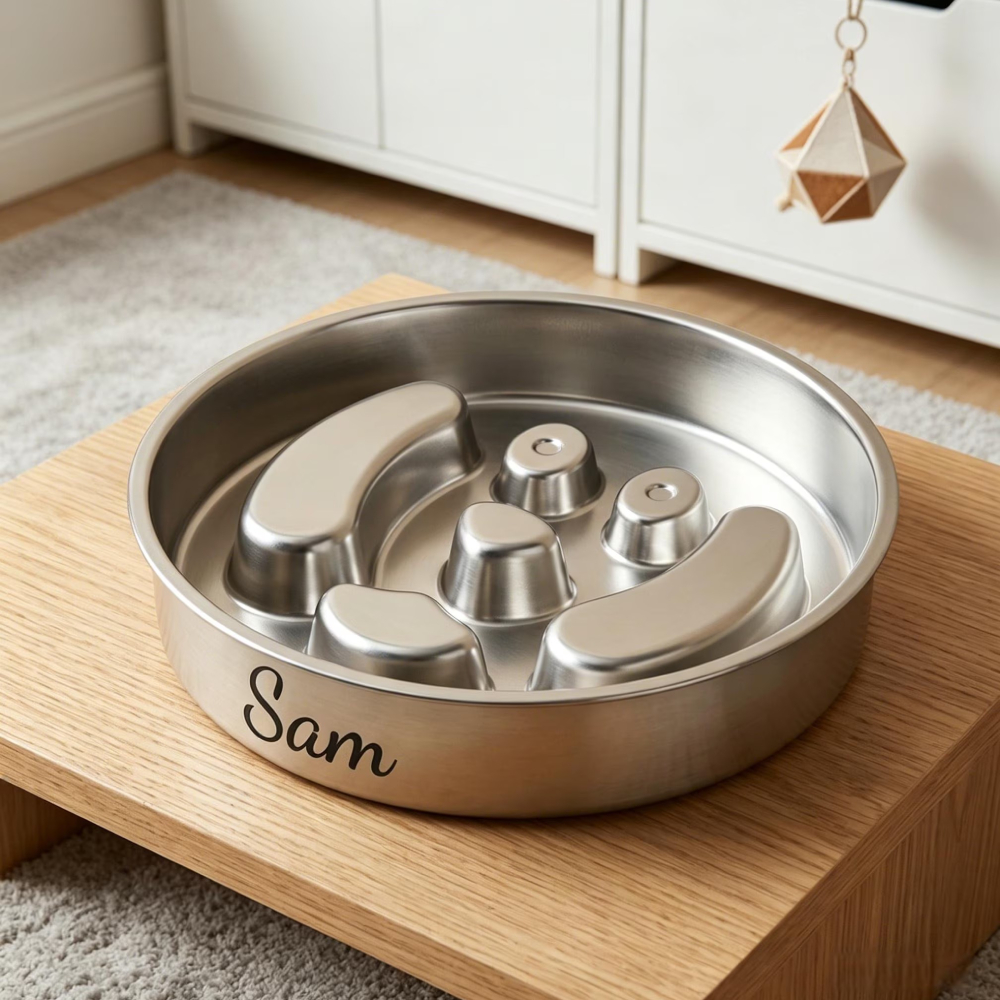Personalized Name Stainless Steel Slow Feeder Dog Bowl | MNFeed44