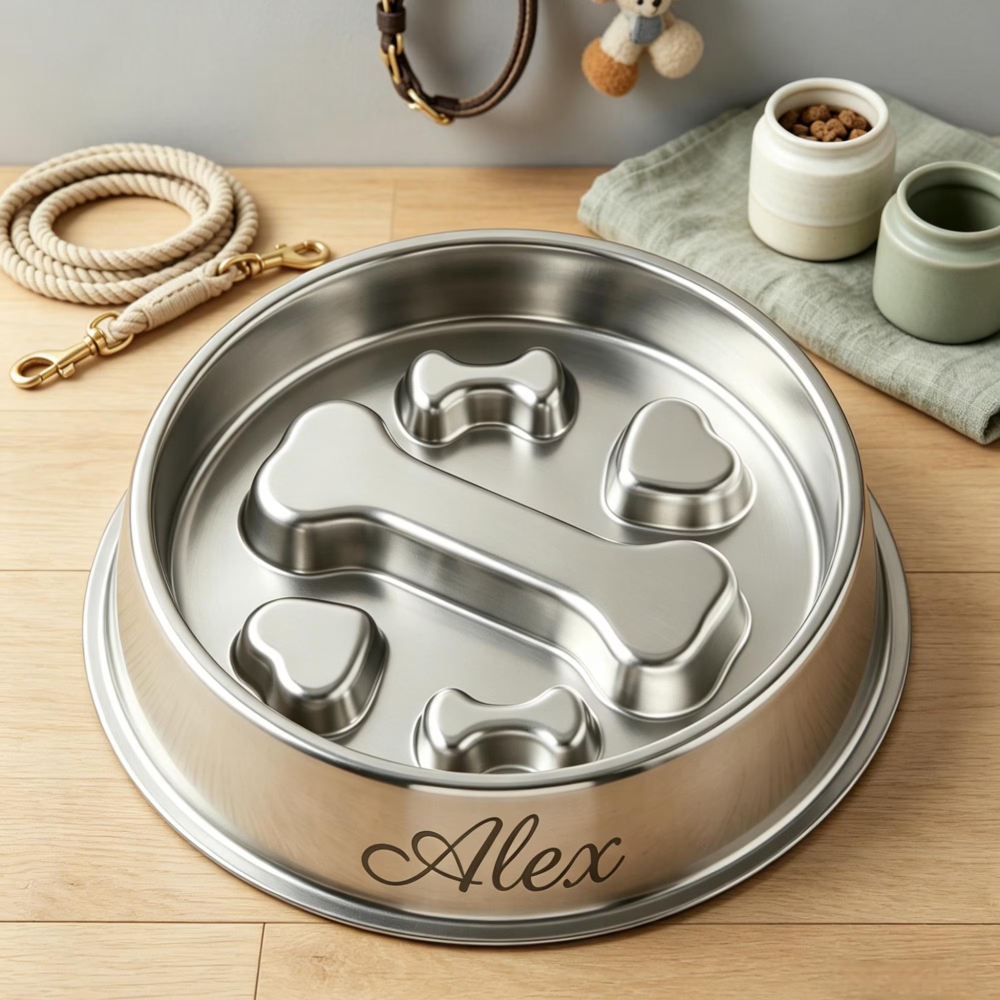 Personalized Name Stainless Steel Slow Feeder Dog Bowl | MNFeed44