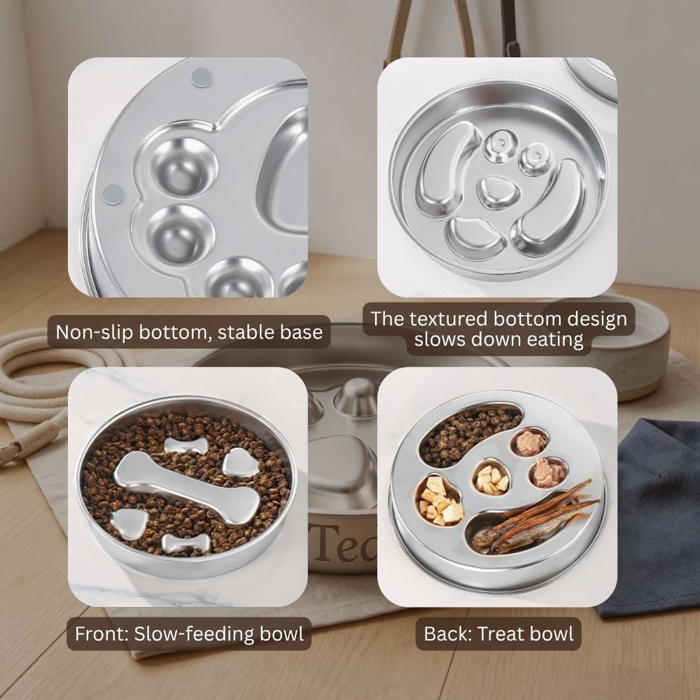 Personalized Name Stainless Steel Slow Feeder Dog Bowl | MNFeed44