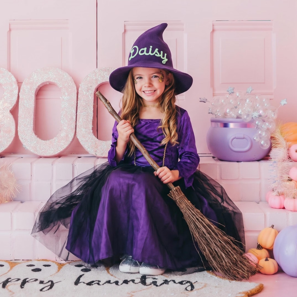 Personalized Embroidery Halloween Witch Hat For Kids & Aldult| MNHalloween01