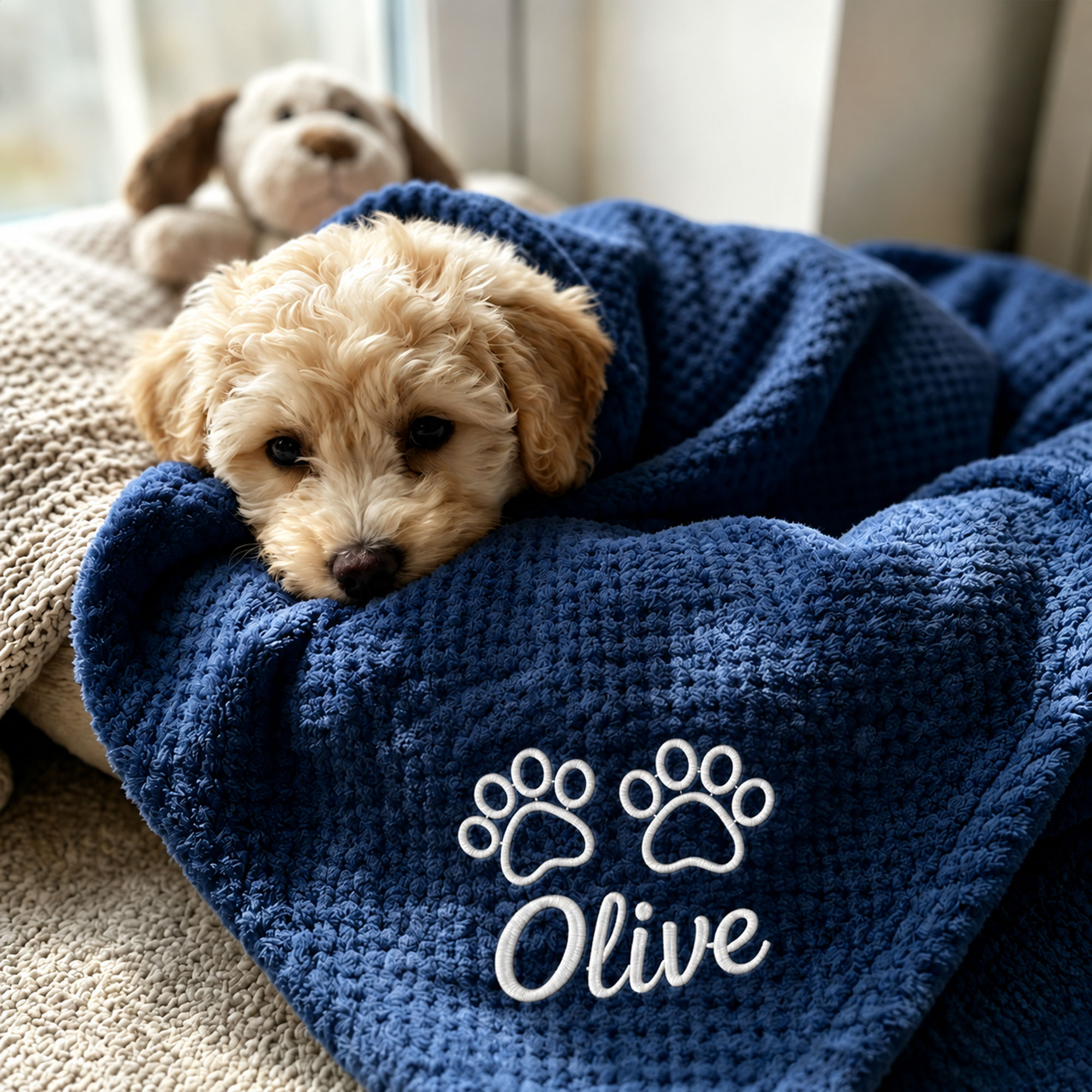 Personalized Embroidered Puppy Blanket with Name & Paw Print | MNHome108