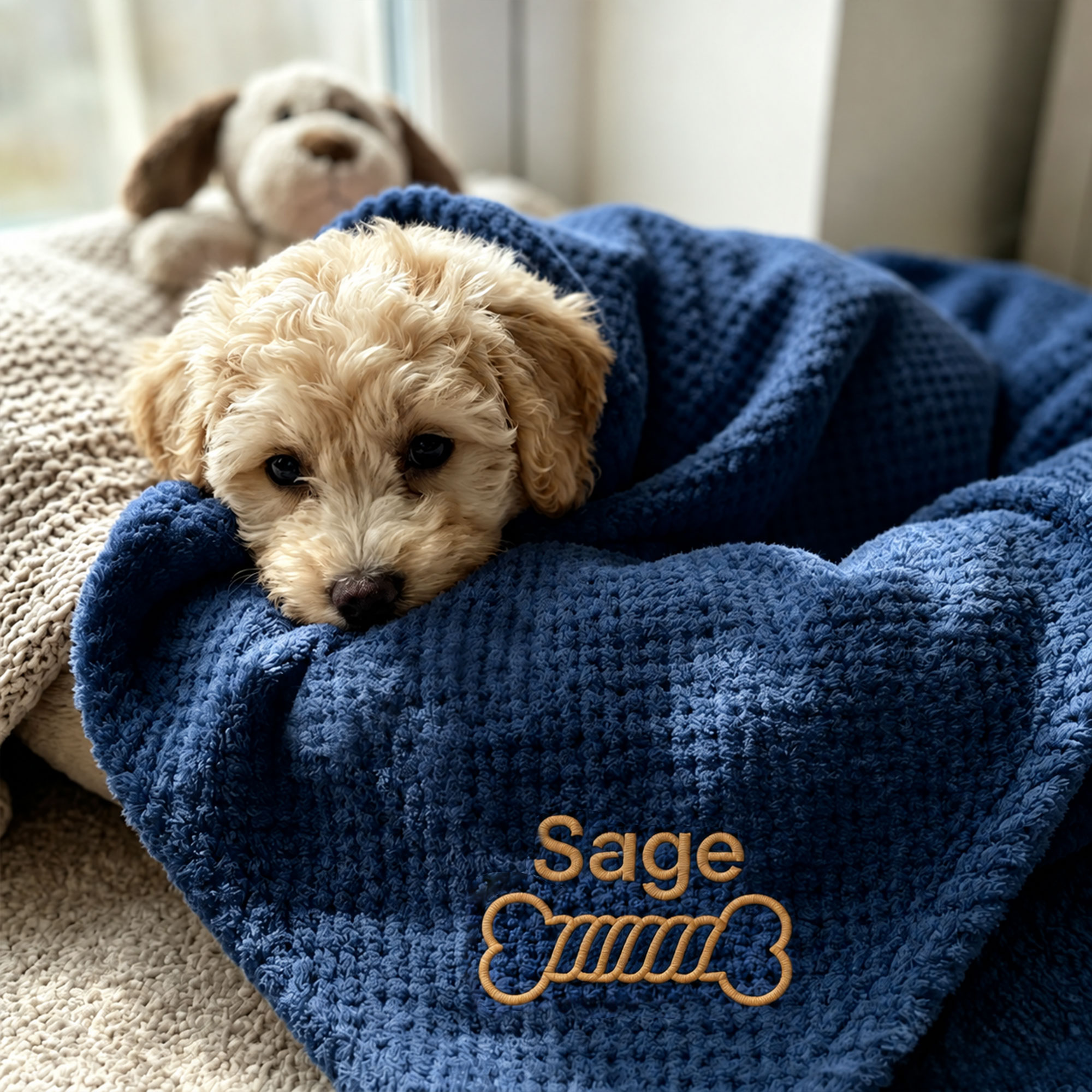 Personalized Embroidered Puppy Blanket with Name & Bone Print | MNHome109