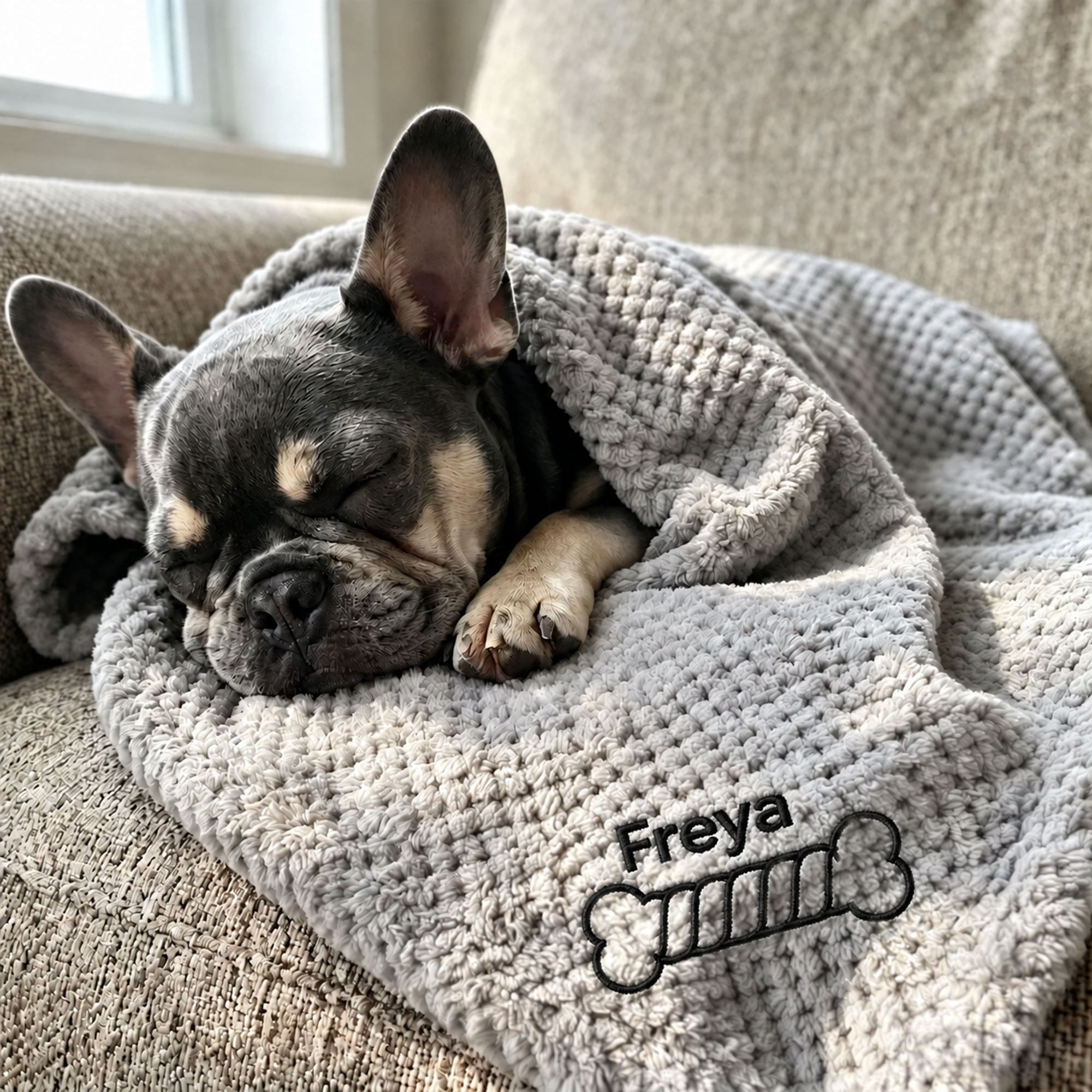 Personalized Embroidered Puppy Blanket with Name & Bone Print | MNHome109