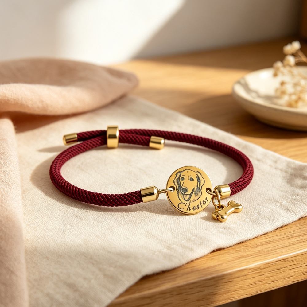 Personalized Gold Plated Pet Portrait Adjustable Bracelet | MNMemo25