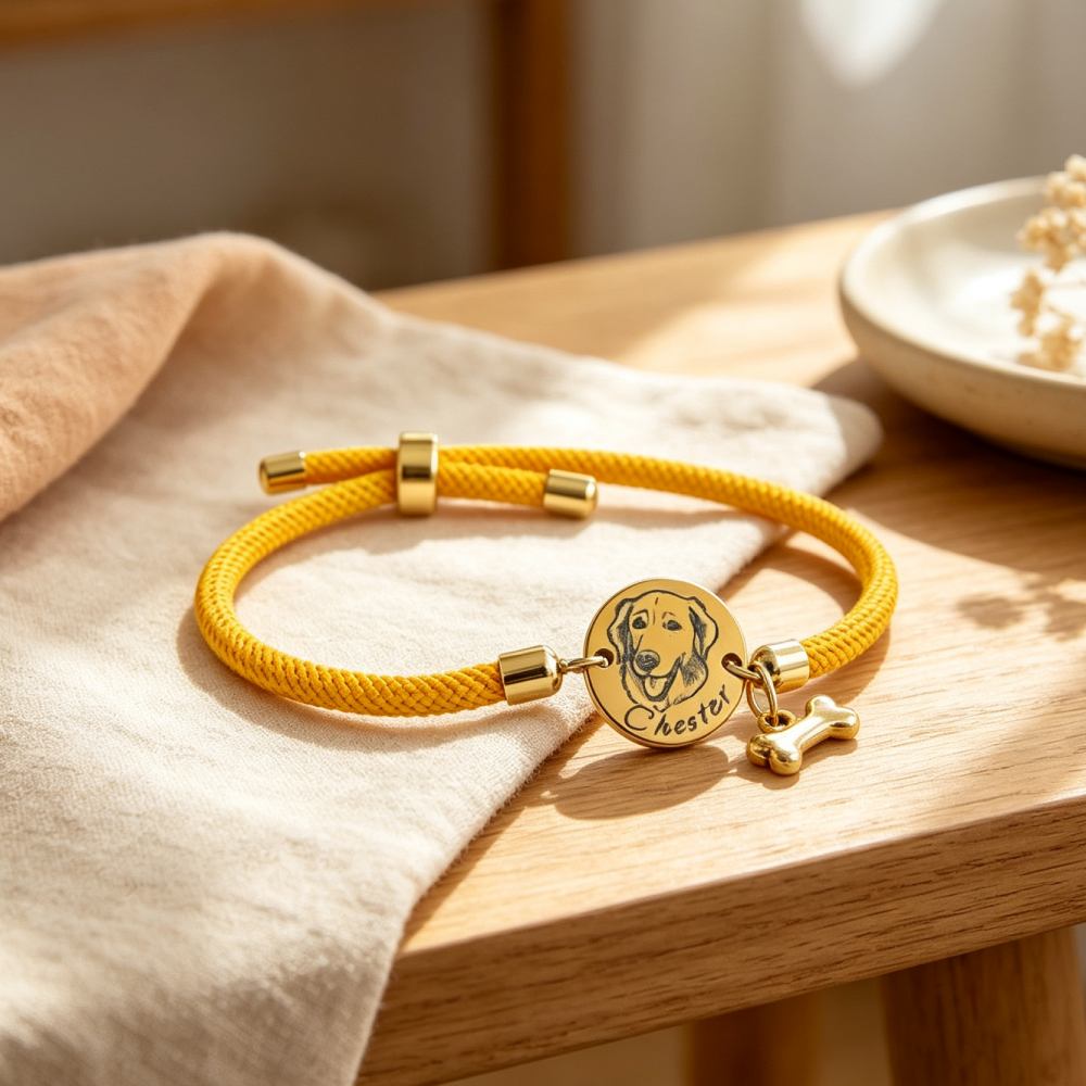 Personalized Gold Plated Pet Portrait Adjustable Bracelet | MNMemo25