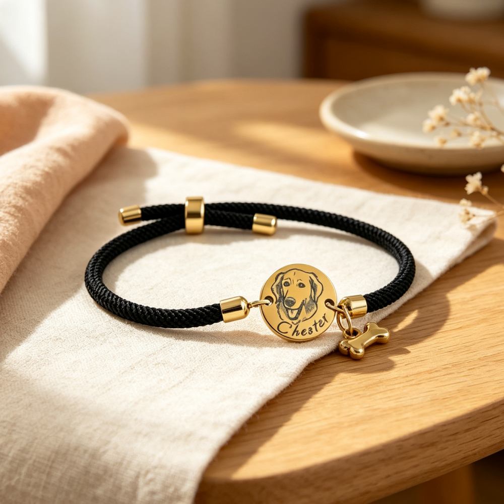 Personalized Gold Plated Pet Portrait Adjustable Bracelet | MNMemo25
