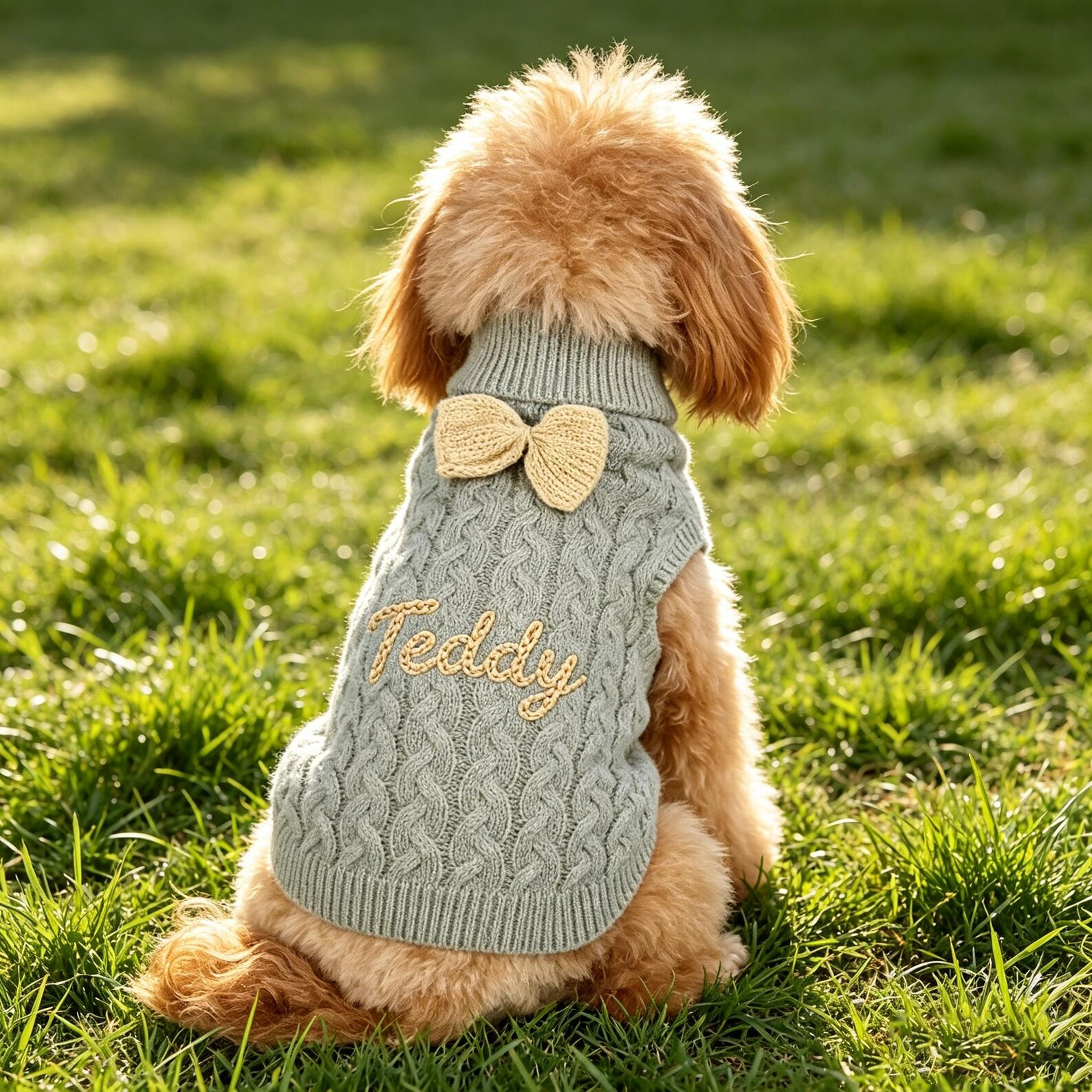 Personalized Embroidered Chunky Knit Dog Bow Tie Sweater | MNCloth255
