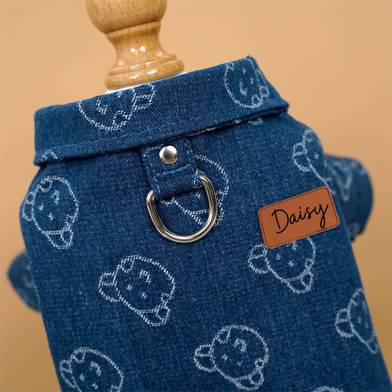 Personalized Leather Patch Pets Cute Pattern Denim Jacket | BKPet55