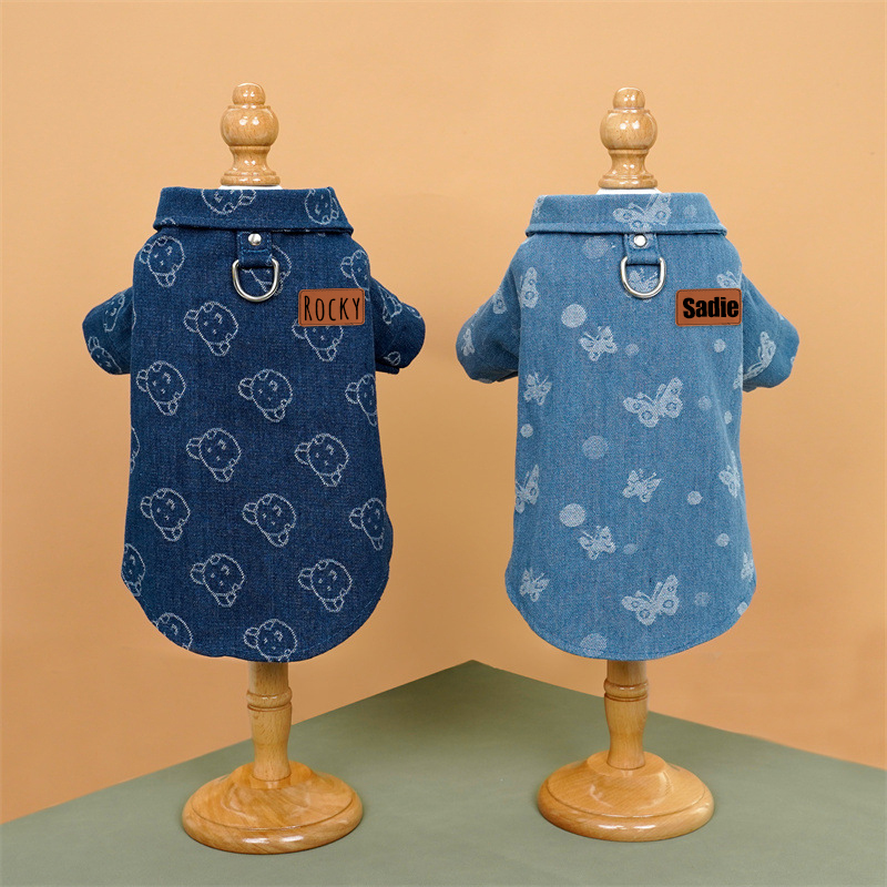 Personalized Leather Patch Pets Cute Pattern Denim Jacket | BKPet55