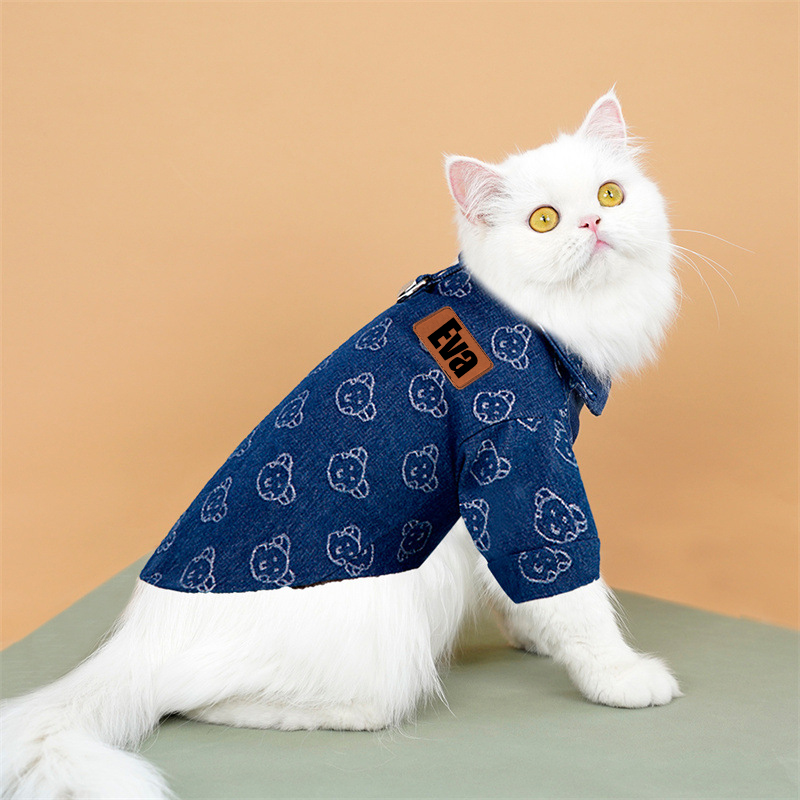 Personalized Leather Patch Pets Cute Pattern Denim Jacket | BKPet55