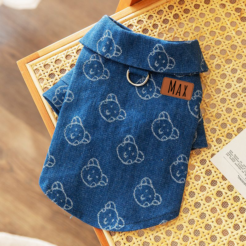 Personalized Leather Patch Pets Cute Pattern Denim Jacket | BKPet55