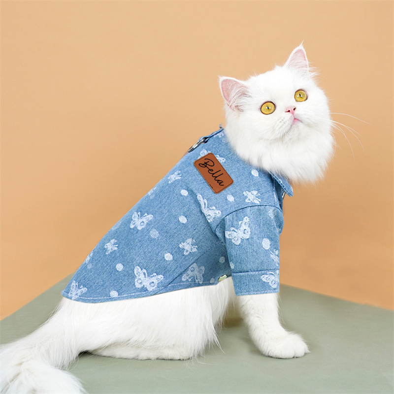 Personalized Leather Patch Pets Cute Pattern Denim Jacket | BKPet55
