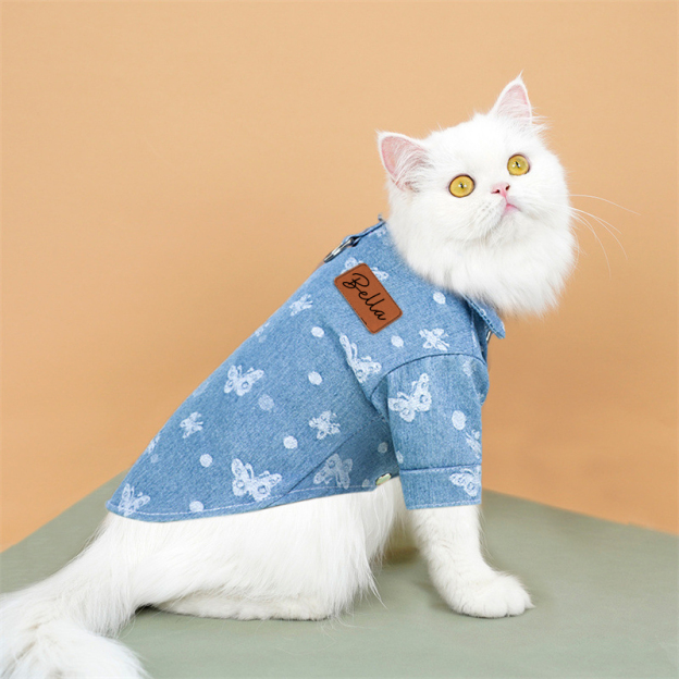 Personalized Leather Patch Pets Cute Pattern Denim Jacket | BKPet55