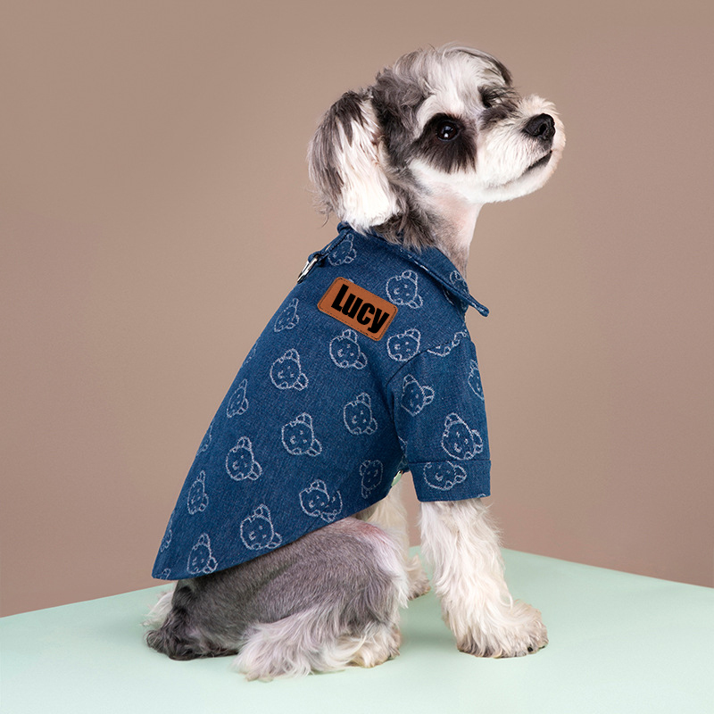 Personalized Leather Patch Pets Cute Pattern Denim Jacket | BKPet55