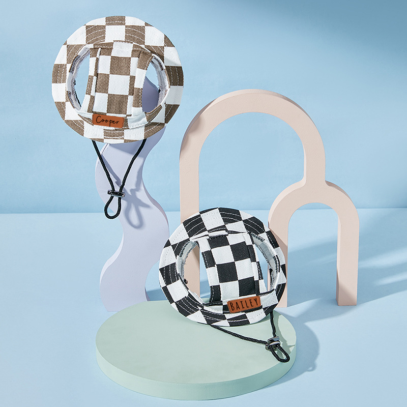 Personalized Leather Patch Pet Sun Hat with Ear Holes | BKPet67