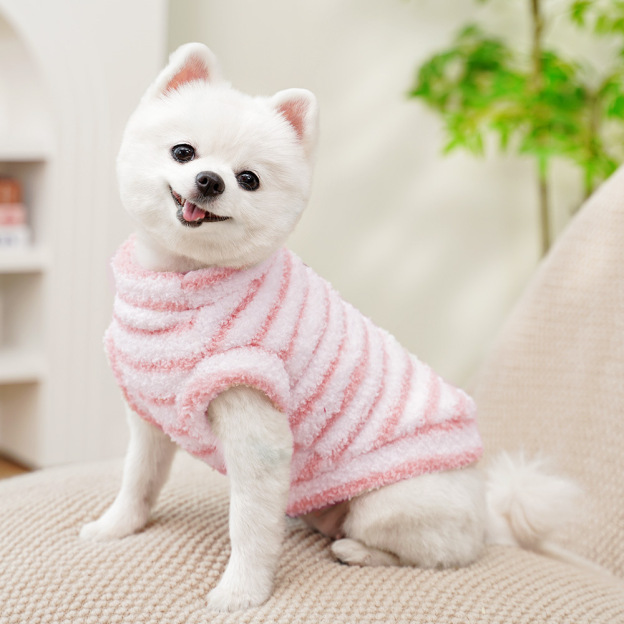 Personalized Leather Patch Stripes Pet Soft Plush Vest | BKPet217