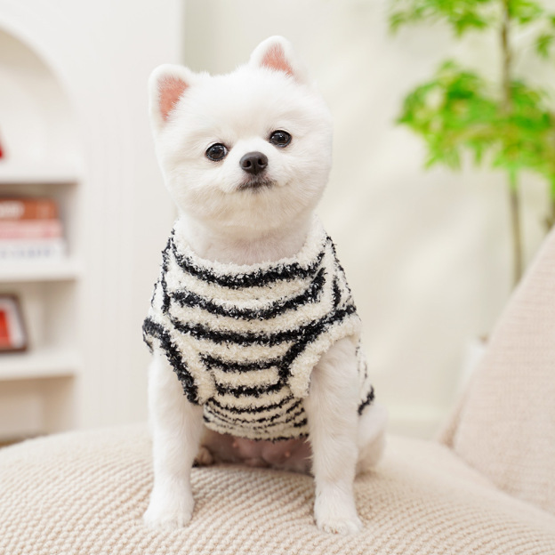 Personalized Leather Patch Stripes Pet Soft Plush Vest | BKPet217