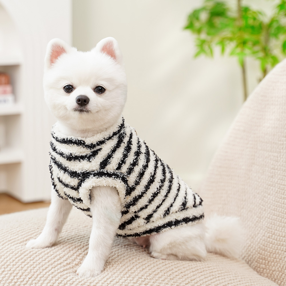 Personalized Leather Patch Stripes Pet Soft Plush Vest | BKPet217