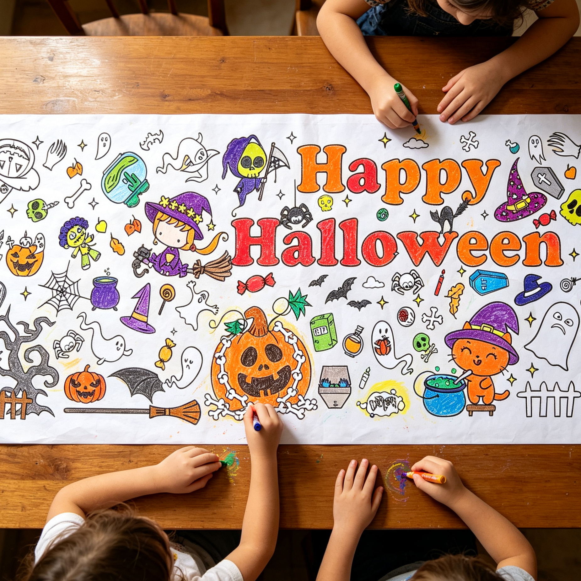 Halloween Party Personalized Coloring Tablecloth Kids Coloring Activity | MNHalloween08