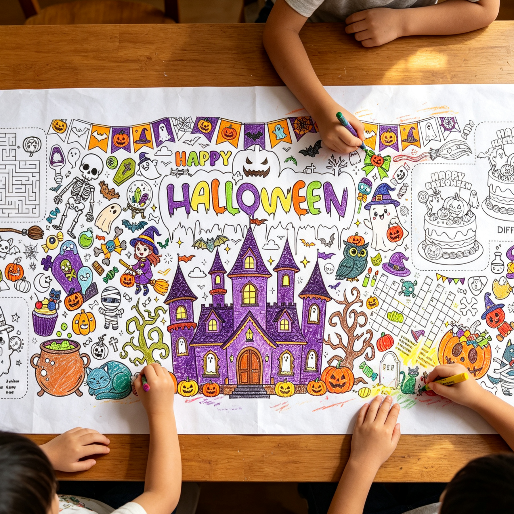 Halloween Party Personalized Coloring Tablecloth Kids Coloring Activity | MNHalloween08