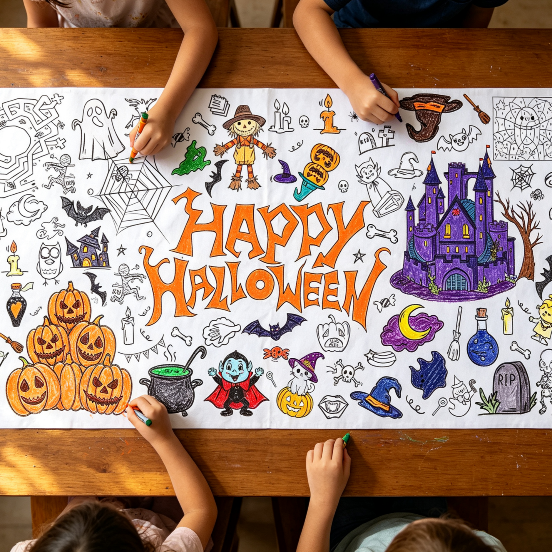Halloween Party Personalized Coloring Tablecloth Kids Coloring Activity | MNHalloween08