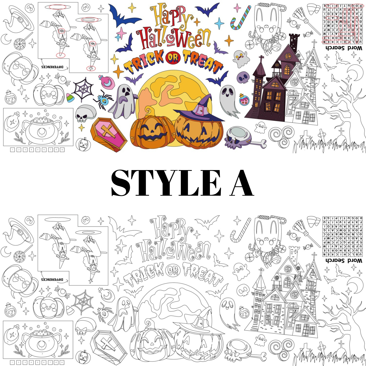 Halloween Party Personalized Coloring Tablecloth Kids Coloring Activity | MNHalloween08