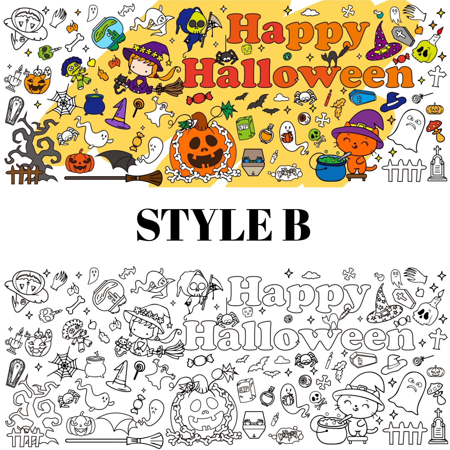 Halloween Party Personalized Coloring Tablecloth Kids Coloring Activity | MNHalloween08
