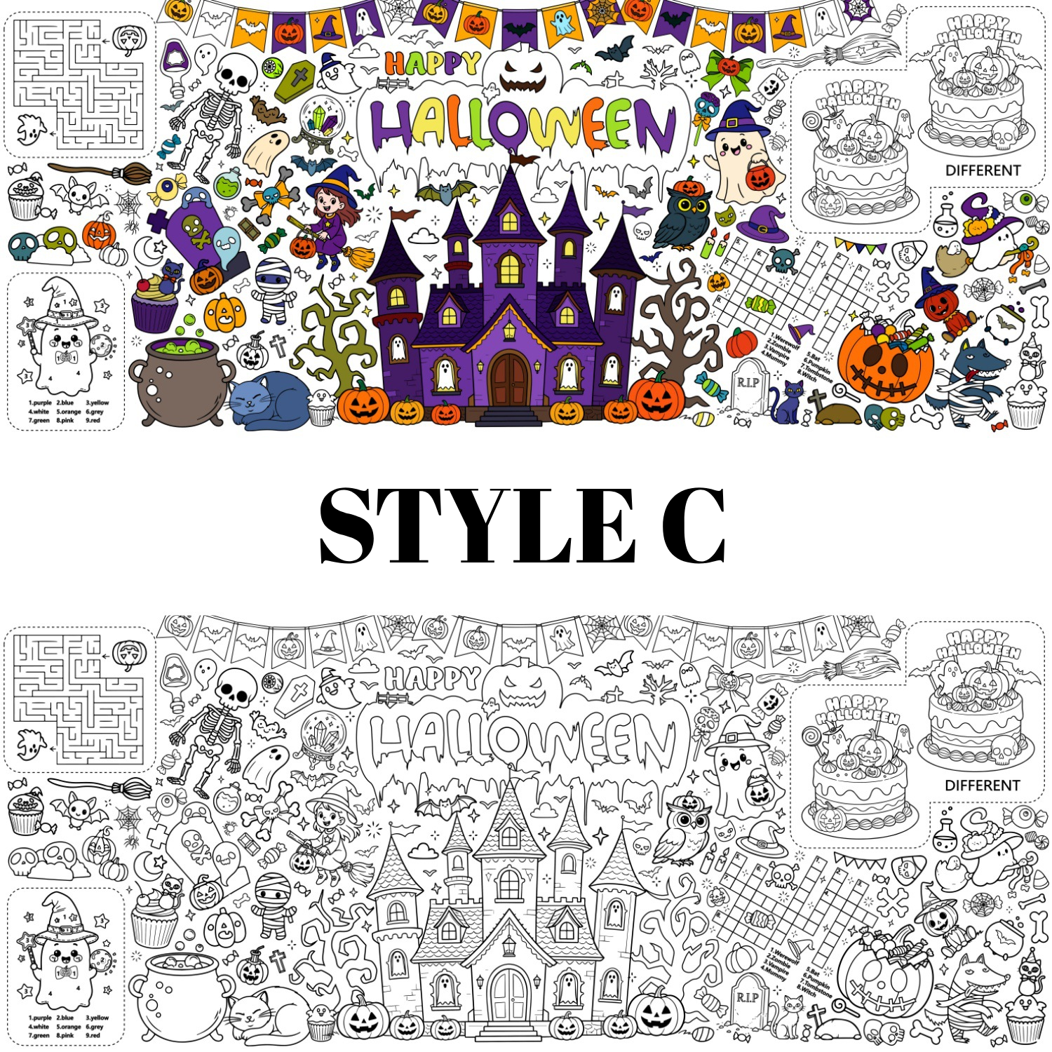 Halloween Party Personalized Coloring Tablecloth Kids Coloring Activity | MNHalloween08