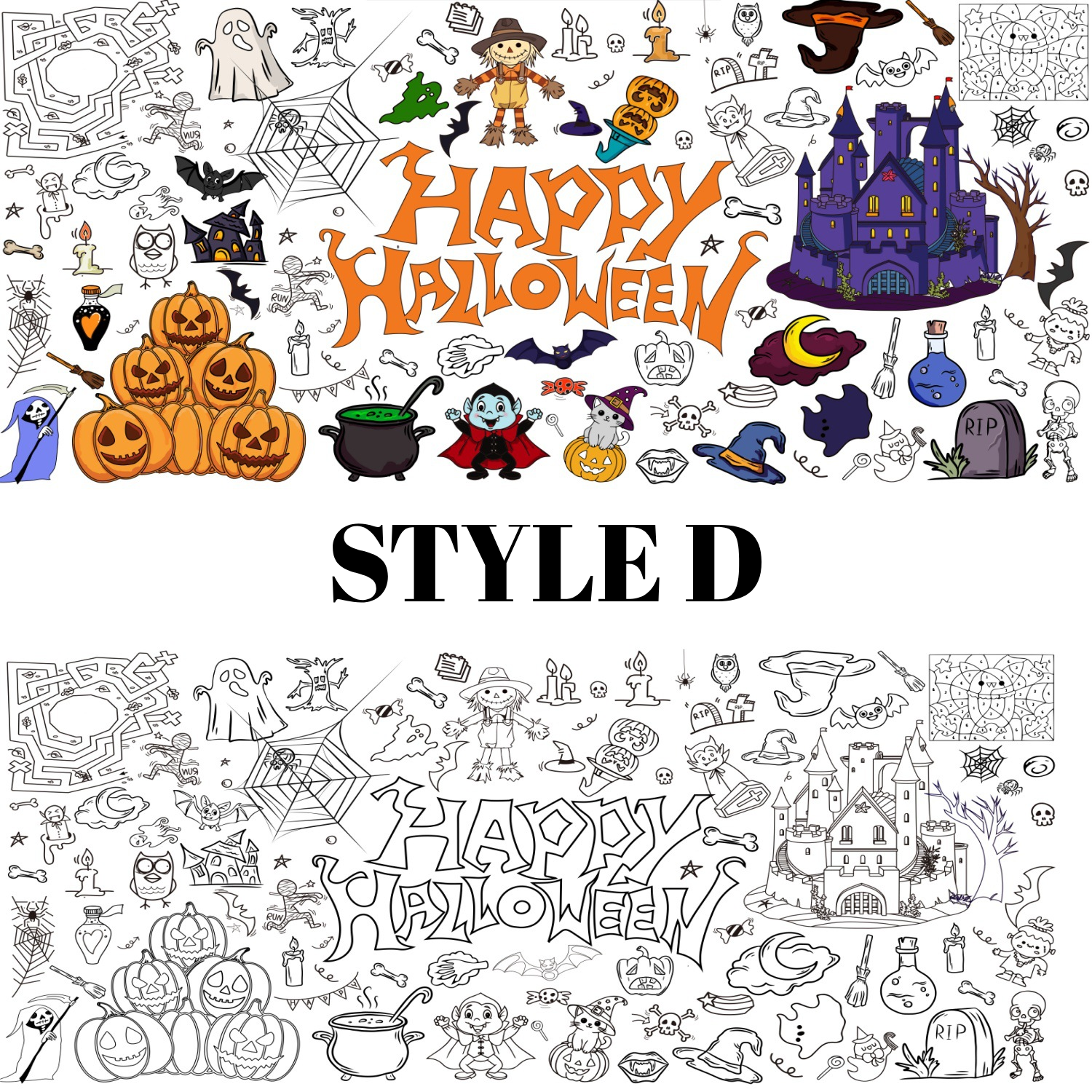 Halloween Party Personalized Coloring Tablecloth Kids Coloring Activity | MNHalloween08