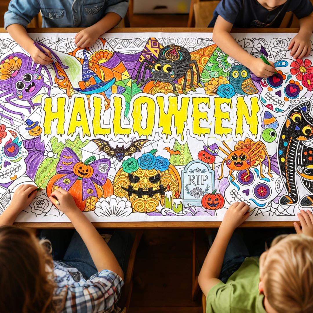 Halloween Party Personalized Coloring Tablecloth Kids Coloring Activity | MNHalloween08