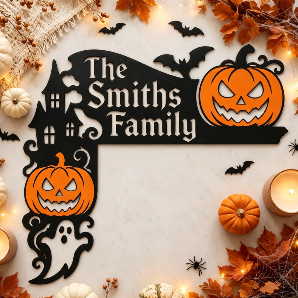 Personalized Halloween Door Corner Decoration Family Name Sign | MNHalloween11