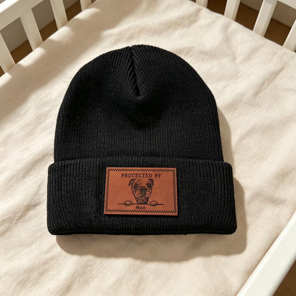 Personalized Leather Patch Protected By Dog Hat Beanies | MNBaby18