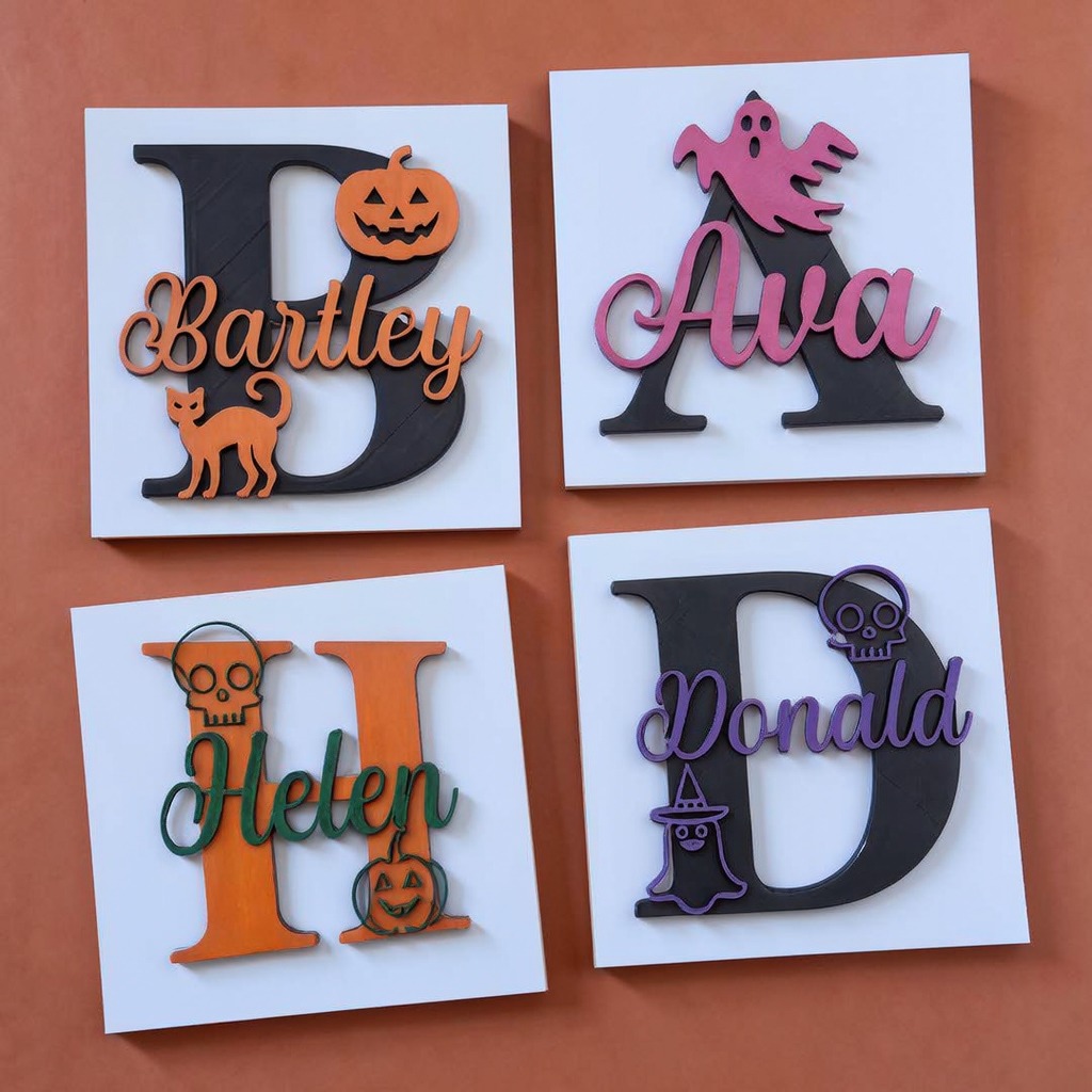 Personalized Halloween Monogram Door Decoration Name Sign | MNHalloween10