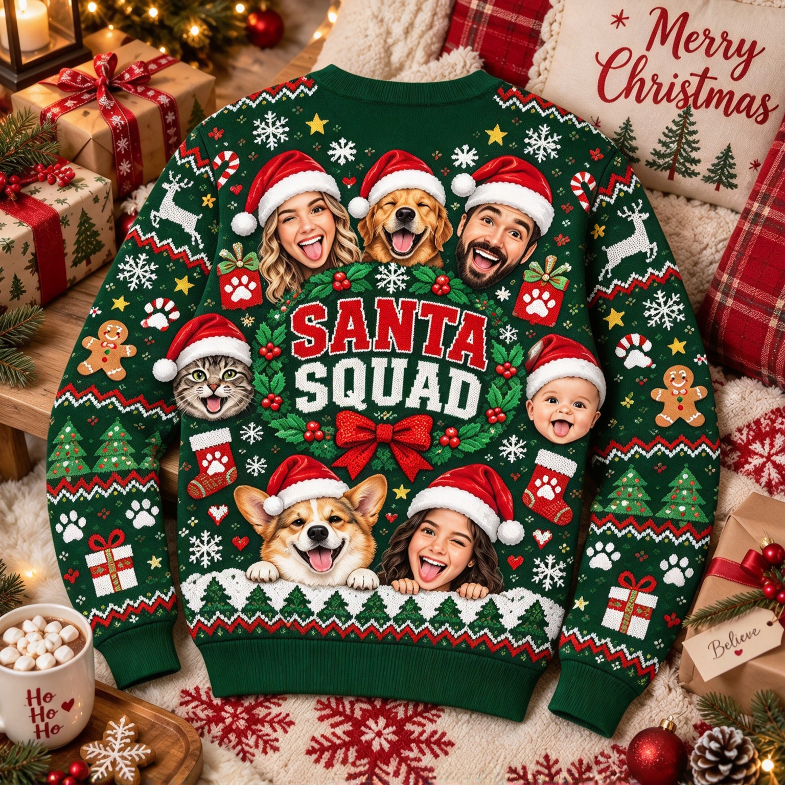 Personalized Funny Santa Squad Family Photo Sweater | MCCL05
