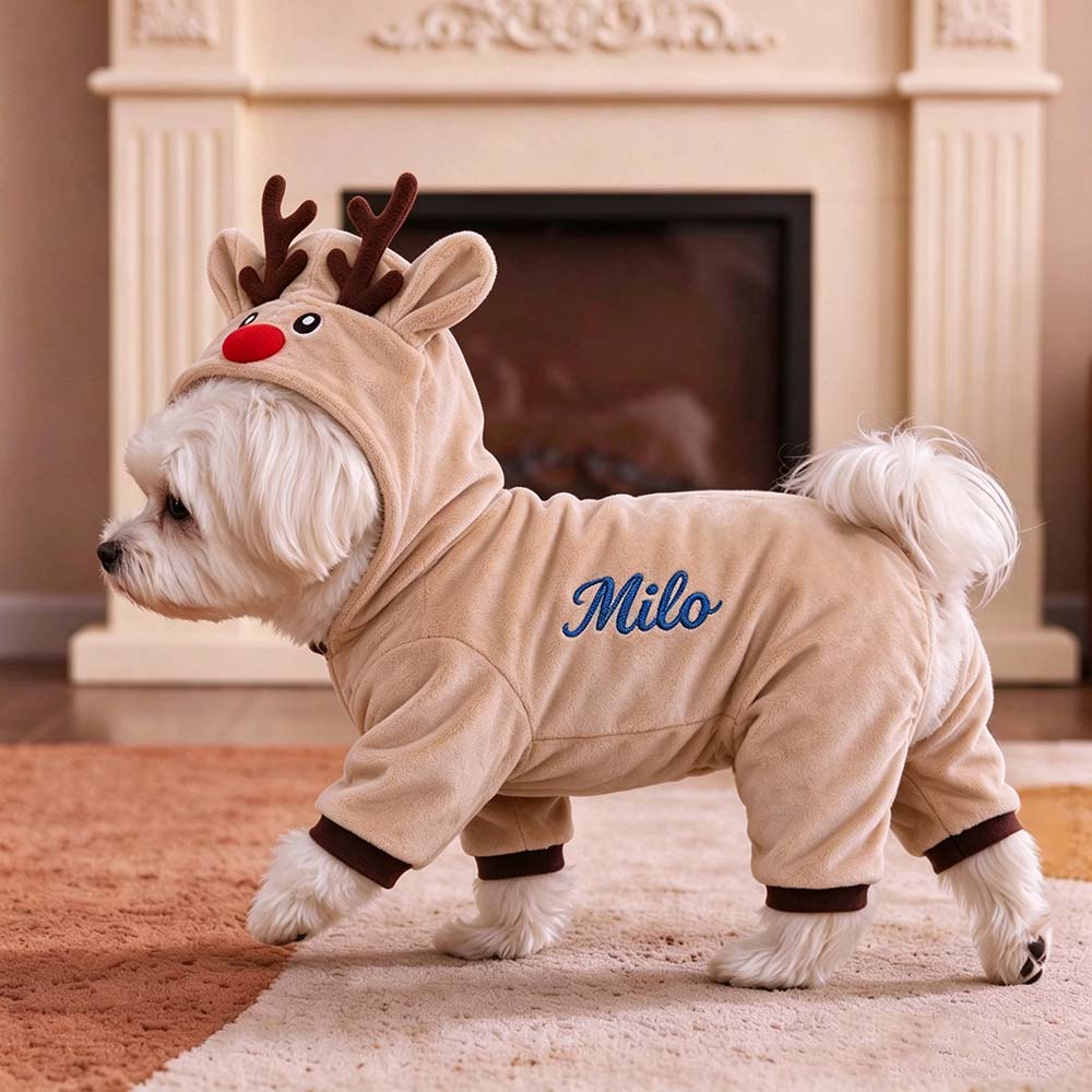 Personalized Embroidered Pets Christmas Reindeer Outfit | MNCloth276