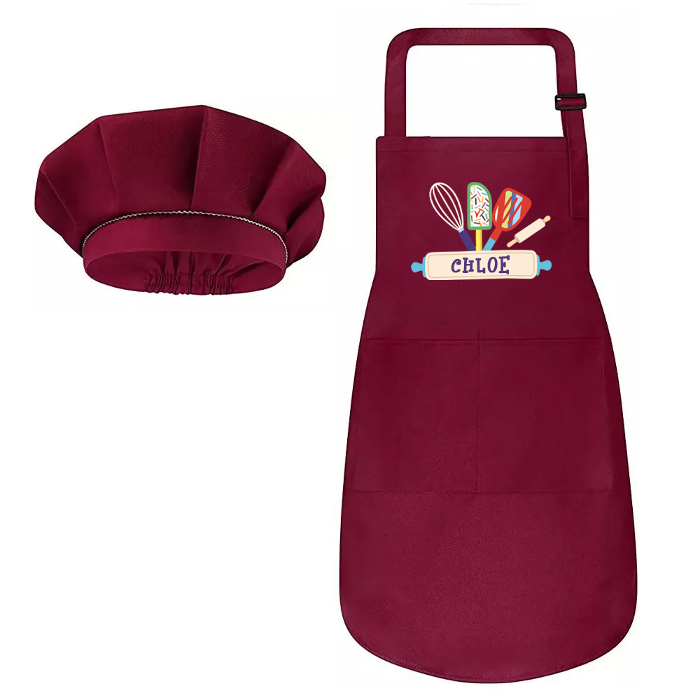 Personalized Embroidery Color Apron and Hat Set for Kid | MNKid12