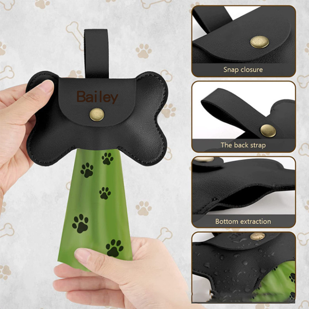 Personalized Cowhide Leather Dog Poop Bag Holder | BKPet190