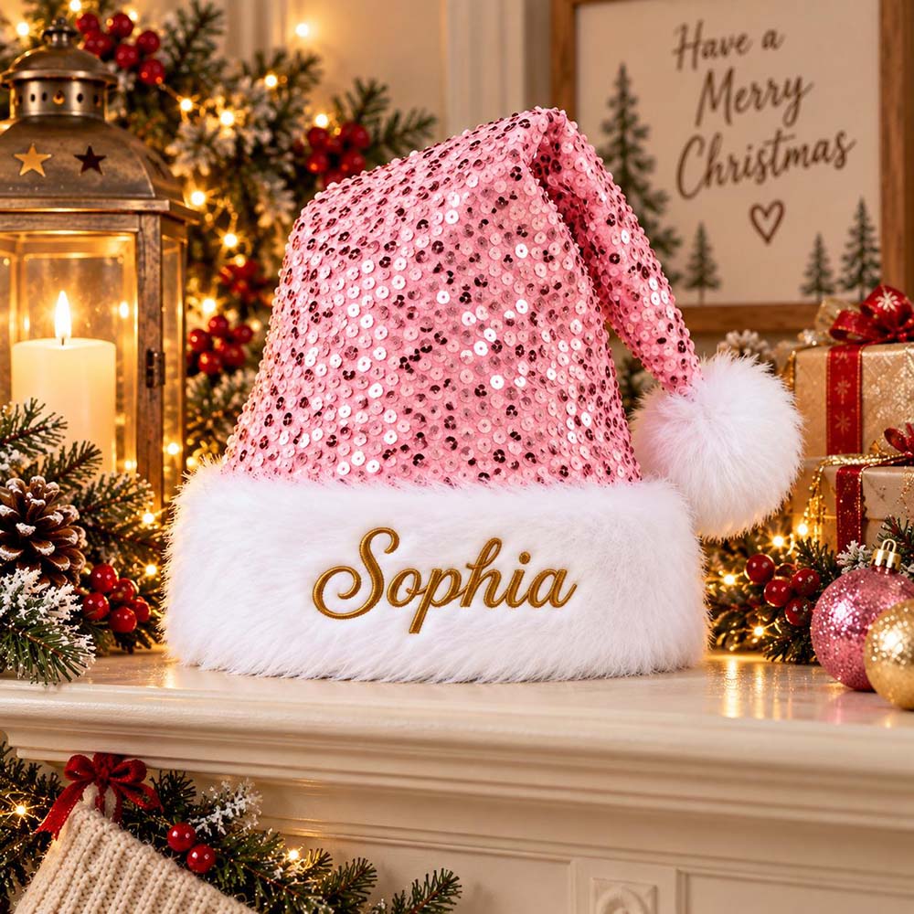 Personalized Embroidery Christmas Colorful Sequin Santa Hat | MNGift44