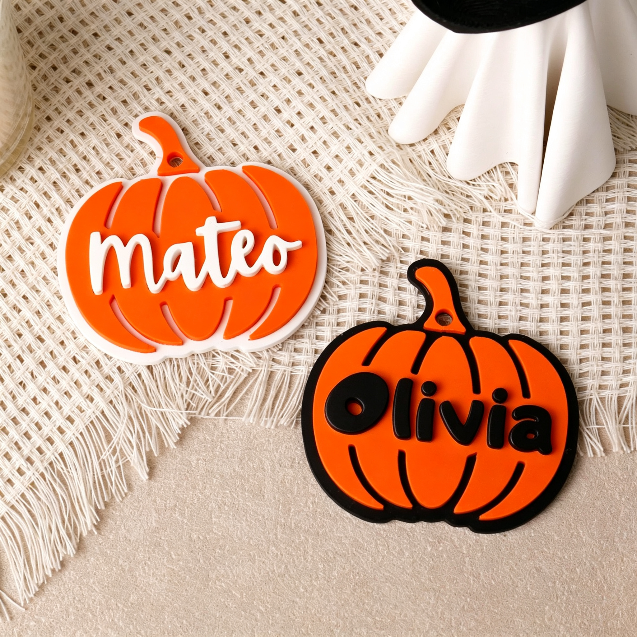 Personalized 3D Printed Halloween Pumpkin-Shaped Name Tag | KKHalloween70