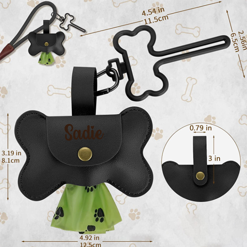 Personalized Cowhide Leather Dog Poop Bag Holder | BKPet190
