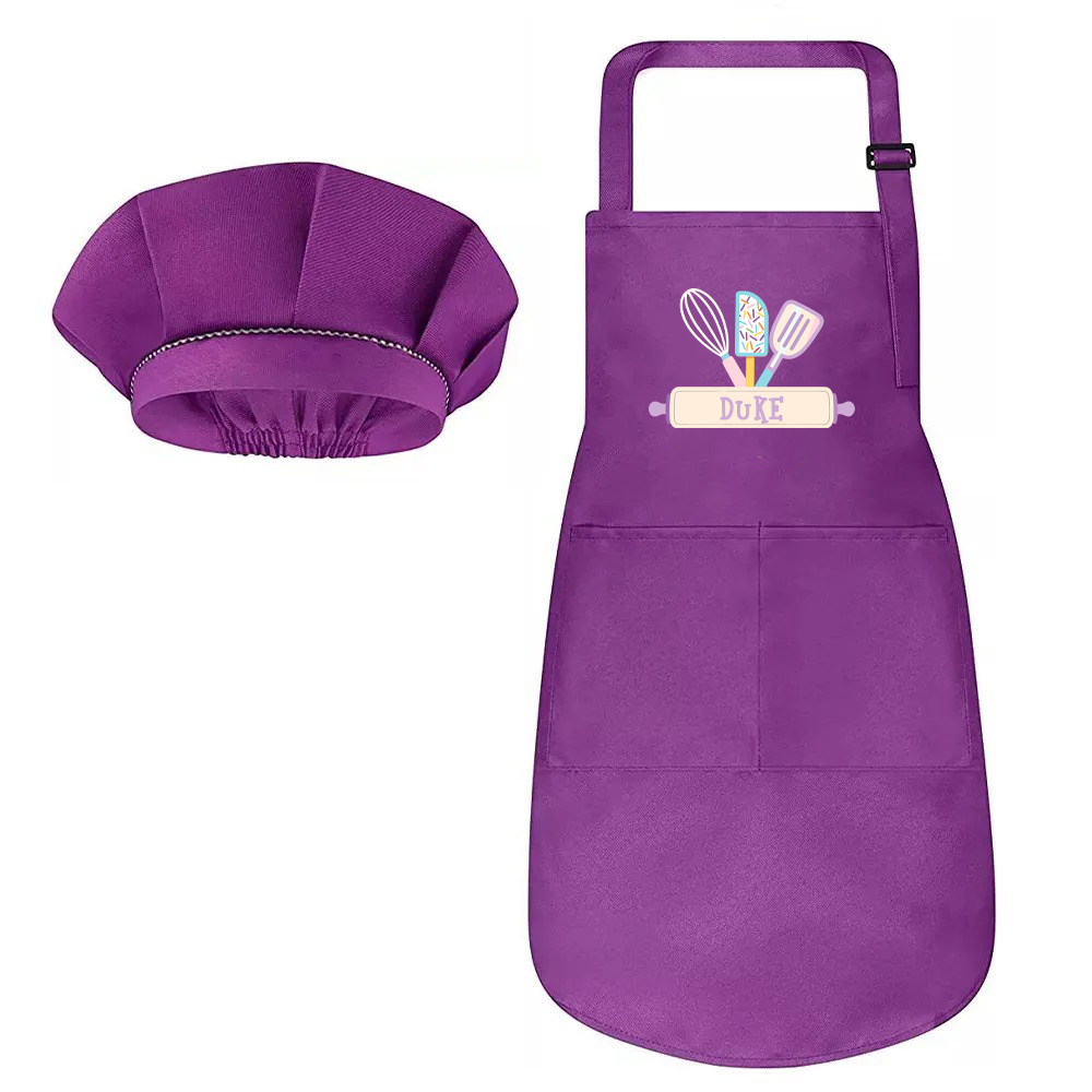 Personalized Embroidery Color Apron and Hat Set for Kid | MNKid12