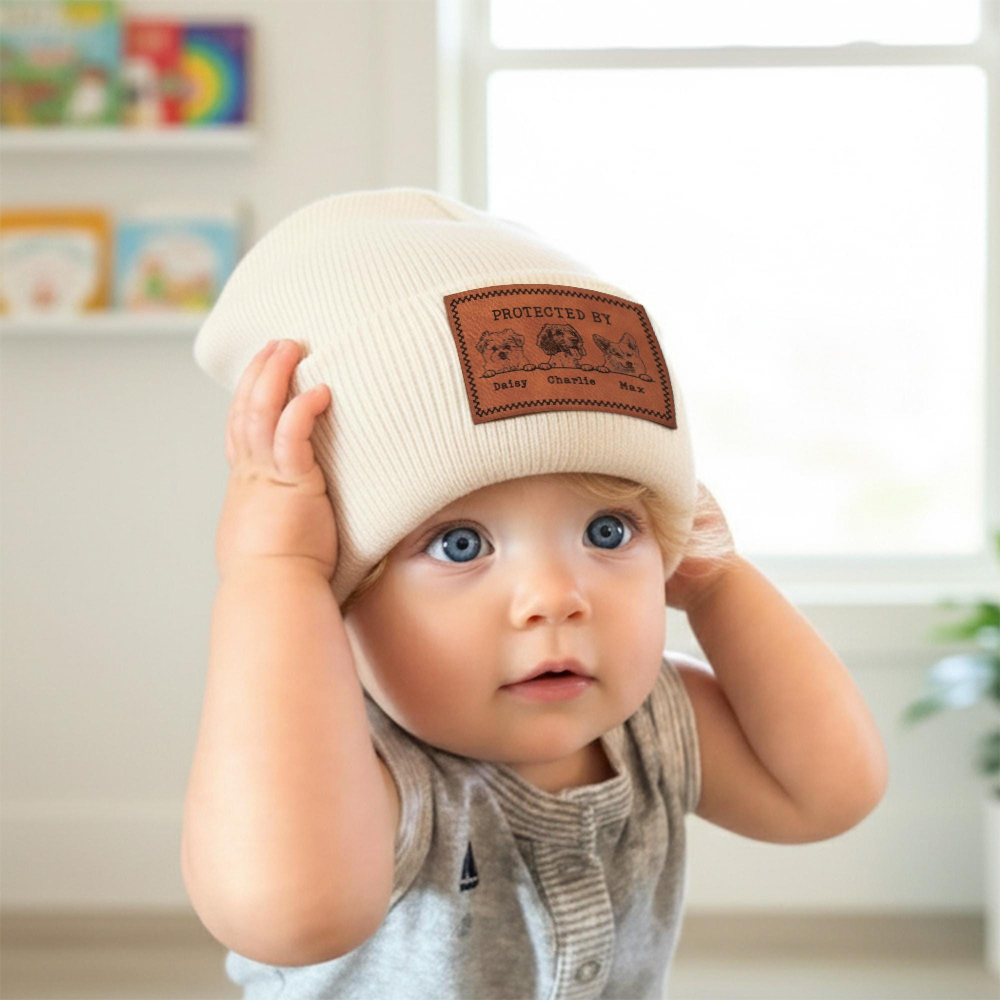 Personalized Leather Patch Protected By Dog Hat Beanies | MNBaby18